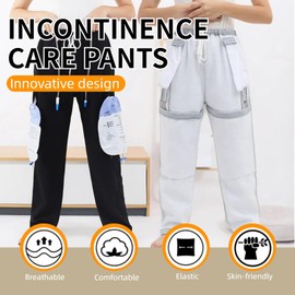 WEEOATAR Unisex Fistula Pants Catheter Trousers Incontinence Pants,Loose Fit,Hidden Pockets Store Urine Bags,Ostomy Pants with Thin Fleece for Seniors,Disabled and Incontinence(Black,XXL)