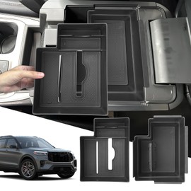 SXCY 2PCS for 2025 2026 Ford Explorer Center Console Organizer 2020-2024 2025 2026 Explorer Accessories 2024 2025 2026 Explorer Armrest Console Tray(Updated Double Layers with Tissue Storage Funtion)