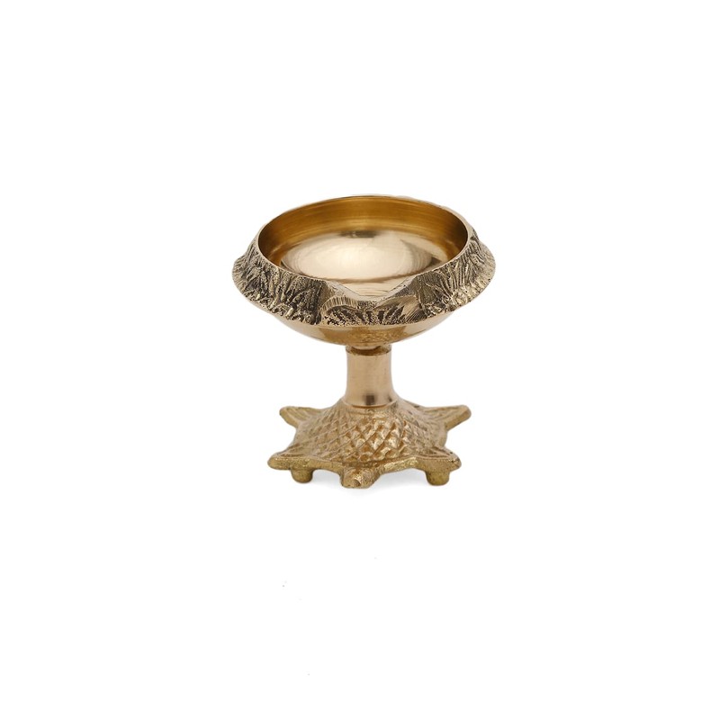 DreamKraft Brass Handmade Engraved Design Kuber Diya (Oil Lamp) with