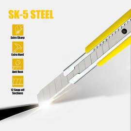 LONLEEYU Utility Knife 9MM Wide Snap-Off Blades,6 Pack Box Cutter Retractable,Smooth Mechanism, Exacto Knife for Cutting Box, Wrapping, Box Opener Perfect for Office, Home, School (Yellow Black)