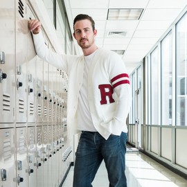 Hip Hop 50's Shop - Mens 1950s White R Letterman Cardigan Sweater (3XLarge, White R)