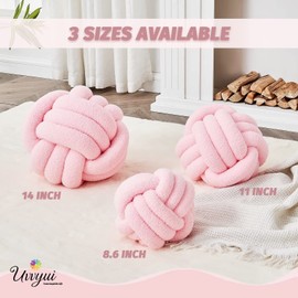 Uvvyui Knot Pillow Ball, Soft Home Decorative Pillows, Round Throw Pillow, Handmade Knotted Plush Pillow, Round Boucle Pillow Cushion (14 Inches Pink)