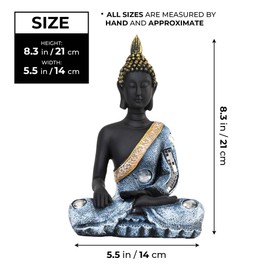 ACCENT COLLECTION HZ Small Buddha Statue, 8" Black Meditating Decorative Desk Sculpture, Living Room Home Office Zen Decor, Spiritual Gifts