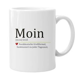 Norddeutsche Kaffeetasse mit Moin-Definition, 330 ml, Wei√ü, Sp√ºlmaschinenfest, Beidseitig Bedruckt