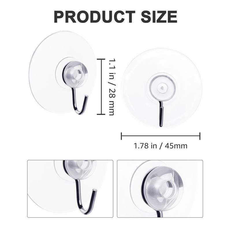 eZAKKA 45mm Transparent Suction Cup, Suction Cup Hooks Shower Wall