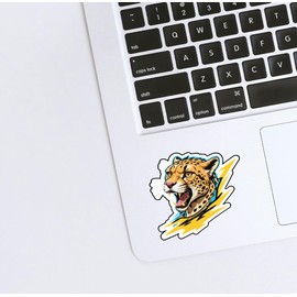Set of 2 - Fierce Cheetah Lightning Vinyl Decal Sticker, Cartoon Animal Design,SUV, Van, Window, Bumper, Wall, Laptop, Tablet, Cup,Tumbler Or Any Smooth Surface