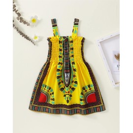 SOFEON Toddler Baby Girls African Dashiki Dress Kids Ankara Sleeveless Sling Bohemia Dress Ankara Style Little Girls Outfit (Yellow, 2-3T)