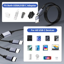 MPATIBY 4 in 2 USB C Splitter Multi Charging Cable with 3 Type-C Port(2Pack 4FT Black)