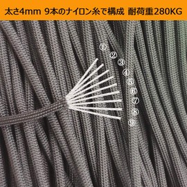 Lukinsen Paracord 9 Strand, 0.2 Inch (4 mm) Diameter, 98.4 Feet (30 m) / 164 Feet (50 m) Long, Parachute Cord, Load Capacity 617.3 lbs (280 kg), Guy Rope, Tent Rope, for Camping, Outdoor Activities
