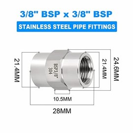 ERGAOBOY 2 Pcs 3/8" BSP Female Thread X 3/8" BSP Female Thread Forged Stainless Steel Hex Coupling Connection SUS 304 Pipe Fittings