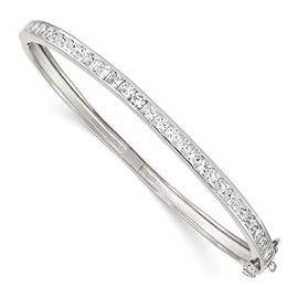 Sonia Jewels Solid 925 Sterling Silver Oval CZ Cubic Zirconia Hinged Bangle Bracelet 8" (5mm)
