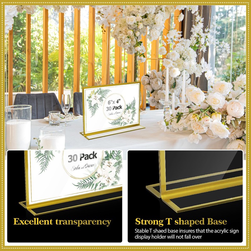 30 Pcs Gold Acrylic Sign Holder 6 x 4 Inch,