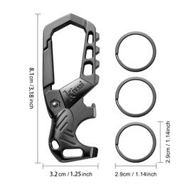 Kivssi Heavy duty metal keychains, Carabiner clip Car key chains,Fashion family keychain bottle opener and 3 Key Rings suitable for men and women.(Black+Gold)