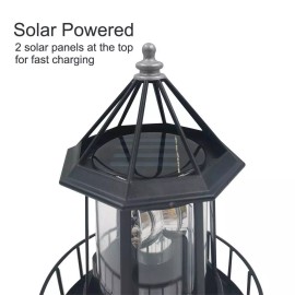 GEZICHTA Black Led Solar Lighthouse 360 Degree Rotating Waterproof Outdoor Light