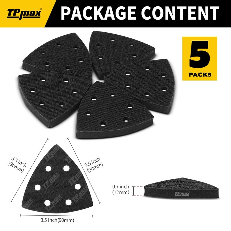 5 Pack 90 mm Triangle Sanding Interface Pads, Hook and