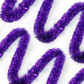 Ohiyoo 50 Feet Purple Tinsel Garland Christmas Foil Tinsel Garland Decoration Metallic Banner Wall Hanging Tinsel Streamers Garland for Christmas Tree Birthday Party Decorations (3.54" x 50', Purple)