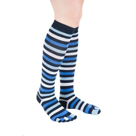 TOETOE Men's Women's Essential Knee High Cotton Toe Socks Breathable Cotton (1 Pair), denim