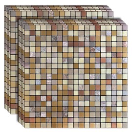Weimeisc 10-Sheet Peel and Stick Backsplash Tile, Self-Adhesive Aluminum 3D Wall Panels, Wall Sticker Metal Mosaic for Kitchen, Living Room, Bedroom (Mixed Golden)