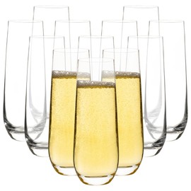 Stemless Champagne Flutes Set of 12, 10 oz Modern Clear Glasses for Champagne, Mimosas, Prosecco and Cocktails, Durable and Dishwasher Safe, Ideal for Weddings, Parties and Home (12 PCS)