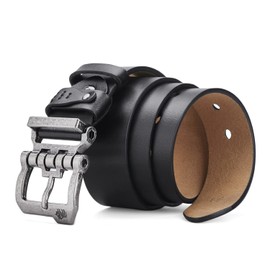 BISON DENIM Men's Leather Belt, Jeans Belt, Business Belt, Retro Denim Jeans Belt with Metal Buckle in Gift Box, 38 mm Wide, W71694-2bm-black, Länge 110cm Fit für Taille 31"-33"