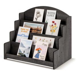 PUERSI PUERSI Greeting Card Display Stand Holder - 4-Tier Wooden Organizer Rack for Retail Stores, Postcards, Stickers & Stationery Vendors Black