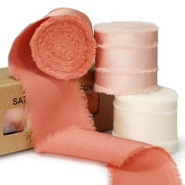 Keypan Fall Orange Ribbon for Gift Wrapping, Silk Satin Chiffon Frayed Fabric Ribbons for Crafts Flower Bouquets Wedding Invitation Decor Baby Shower 1-1/2 Inch x 21 Yd