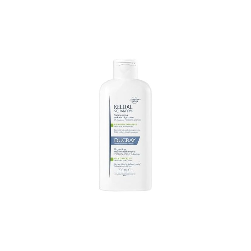 DUCRAY, Kelual Squanorm Shampoo Tratante, Para Caspa Grasa, Limpieza Reguladora