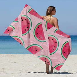 Irisbell Cotton Beach Towel 63 x 32 inch Large Sand Free Towels for Travel,Quick Dry Absorbent Swimming Beach Towels for Pool Yoga Gym Camping (Pink Watermelon)