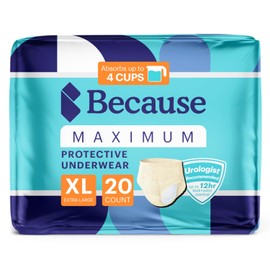 Because Discreet Maximum Adult Incontinence & Postpartum Underwear for Women, High Absorbency, Disposable, Absorbs Up to 4 Cups, Beige, X-Large, 20