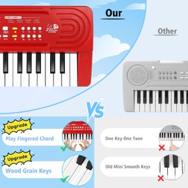 37 Key Upgrade Keyboard Piano for Kids Beginners Electronic Red Piano with Microphone Music Toys for 3 4 5 6 Year Old Girls Boys Gifts Ages 3-5