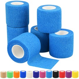 2" Self Adhesive Bandage Wraps, 6pcs Vet Wraps, Light Blue, 5 Yard Self Adherent Wraps for Sports, Wrist, Ankle and Swelling