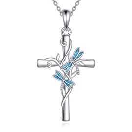 ZPMMPZ Dragonfly Necklace 925 Sterling Silver Cross Pendant Dragonfly Jewelry Gifts for Women