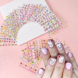 30 Sheets Easter Nail Stickers 3D Self-Adhesive Rabbit Nail Decals Colorful Bunny Nail Stickers Kawaii Animal Flowers Moon Star Design Nail Art Supplies Accessories for Women DIY Nail Decoration Tips