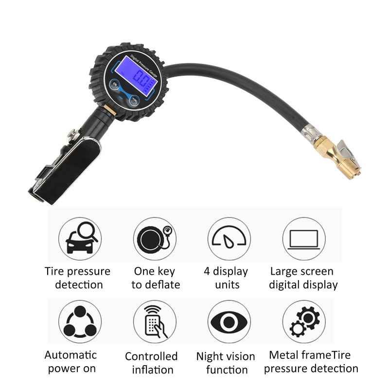 0‑200PSI Tire Inflator with Tire Pressure Gauge LCD Digital Display