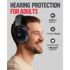 GUKOY Ear Defenders Adults, SNR 33 dB Hearing Protection for Shooting, Noise Cancelling Headphones for Autism, DIY, Mowing, Construction, Adjustable Ear Protectors for Men Women (Blue)