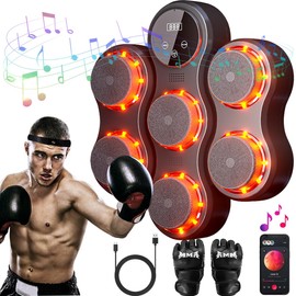 Smart Music Boxing Machine with Boxing Gloves, Wall Mounted Beating Boxing Trainer, Boxing Punching Pad, Electronic Boxing Target Workout for Adults Home and Gym, with 6.6 ft Cable