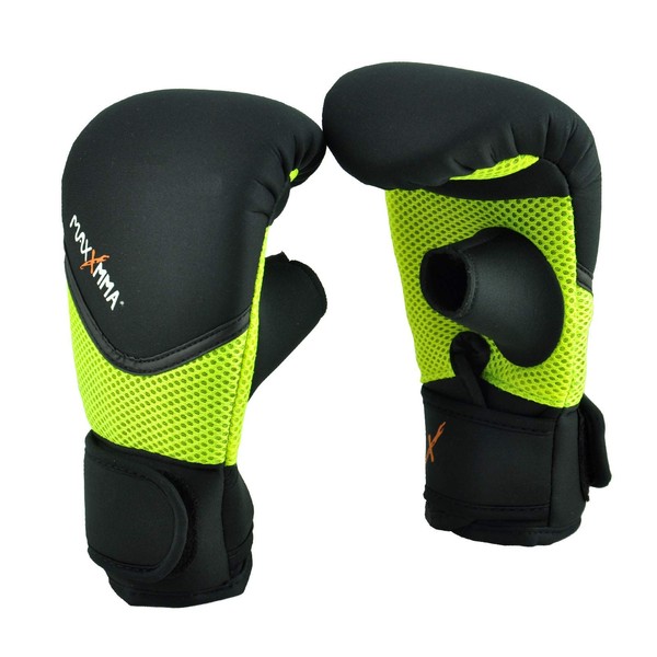 MaxxMMA Neoprene Washable Heavy Bag Gloves - Boxing Punching Training (Neon Yellow, L/XL)