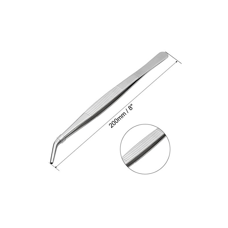 uxcell 8-Inch Stainless Steel Tweezers with Curved Serrated Tip Daily