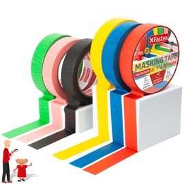 XFasten Multi Colored Masking Tape Variety Pack, Vibrant, Residue-Free, Writable, and Colorful, 1 Inch x 30 Yards, 6 Color Rolls — Colored Painters Tape for Crafts, Labeling, Watercolor, Art Projects