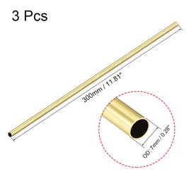 sourcing map Brass Round Tube, 300mm Length 7mm OD 0.5mm Wall Thickness, Seamless Straight Pipe Tubing 3 Pcs