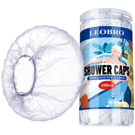 LEOBRO Extra Large Disposable Shower Cap, 100PCS Shower Caps, Plastic Shower Caps for Women Disposable, Clear Thick Plastic Hair Caps Plastic Caps for Hair Treatment, Extra Large Size 20.5 INCH