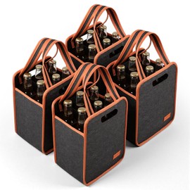 SHENLIU 4 Pcs 6 Bottle Wine Tote Bags, Insulated Thermal Padded Wine Bottle Carrier Tote with Cushion Separator Reusable Wine Bags Wine Gift Bag for Travel Camping Party Picnic Wine Lover Gifts