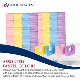 Americanails Onezeez Individual Toe Separators - Assorted Pastel Colors - Extra Soft & Comfortable - Only Two Separators Per Foot - Perfect Pedicure & Polish Application - Professional Quality - 144ct