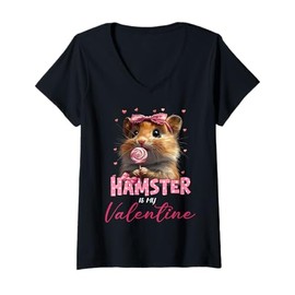 Womens Cute Hamster Valentine's Day Hamster Is My Valentine Outfits V-Neck T-Shirt