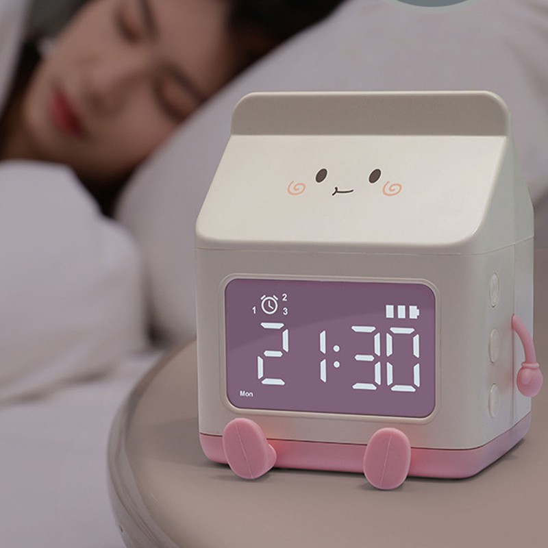 Fun Milk Box Alarm Clock Student Countdown Cartoon Alarm Clock