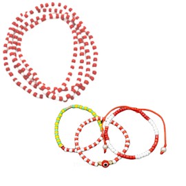 Handmade Ilde and Eleke Santeria Evil Eye Orishas Orula Protection Stretch Adjustable Beaded Unisex Amulet Bracelet and Necklace Set (Shango)