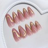 24Pcs Almond False Nails - 3D Stereoscopic Gold Pattern Short