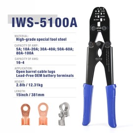 iCrimp IWS-8200A Battery Lugs and Open Barrel Connectors Crimping Tools works with Wire AWG 9-2