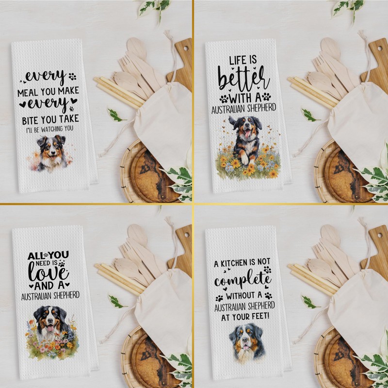Geqtt Australian Shepherd Dish Towels Set - Funny Australian Shepherd