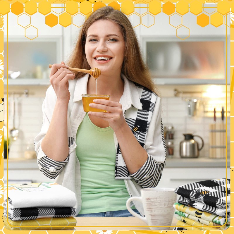 6 Pcs Bee Kitchen Towels 15.8 x 23.6 Inches Honey